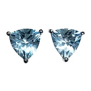 New 1.40 ctw Blue TOPAZ Trillion Silver Earrings